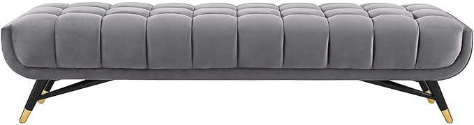 Modway Adept Mid-Century Modern Velvet Upholstered Tufted Accent Bench in Gray - Image 6