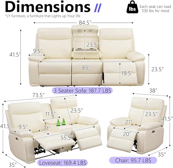 Power Leather Recliner Sofa Chair, Living Room Furniture Sets, Breathing - Image 2