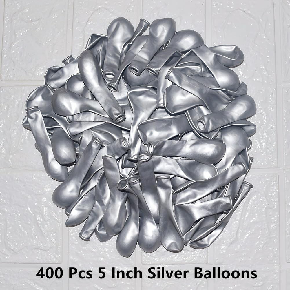 400 Pack Silver Balloons 5 Inch Metallic Chrome Silver Latex Small Balloon for Birthday Wedding Bridal Baby Shower Supplies Graduation Party Decorations