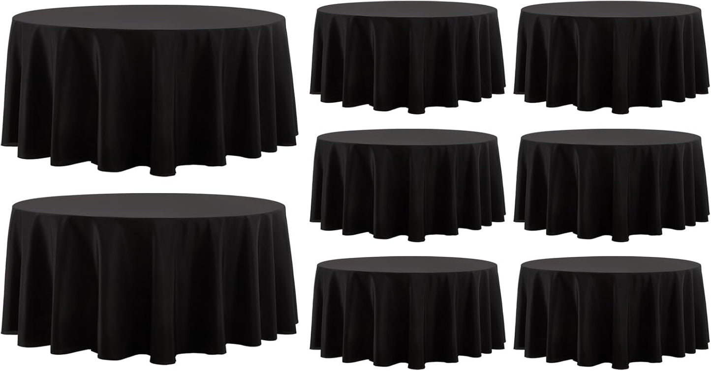 Round Tablecloth 120 Inch 8 Pack Black Tablecloths Washable Decorative Linen Polyester Table Clothes Cover for Dining Table Banquets Buffet Parties and Wedding