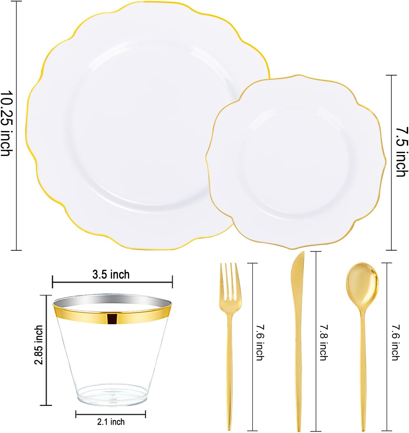 bUCLA 180PCS White and Gold Plastic Plates Disposable - White with Gold Rim Dinnerware Set Include 30 Guests Dinner & Dessert Plates, Cups, Cutlery Set for Wedding, Party & Thanksgiving Table Decor
