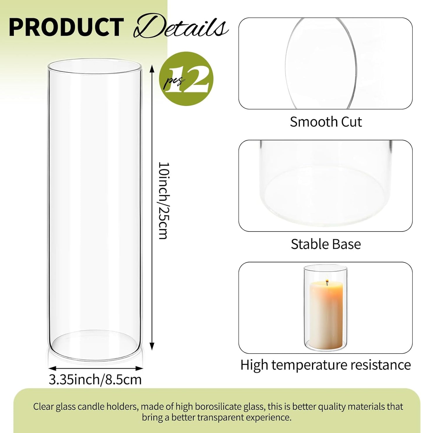 12Pack Glass Cylinder Vases for Centerpieces - 10 Inch Tall Flower Vase for Wedding Decorations, Floating Candle Holder Vase Bulk,Glass Hurricane Candle Holders for Table Shelf, Party, Home Decor