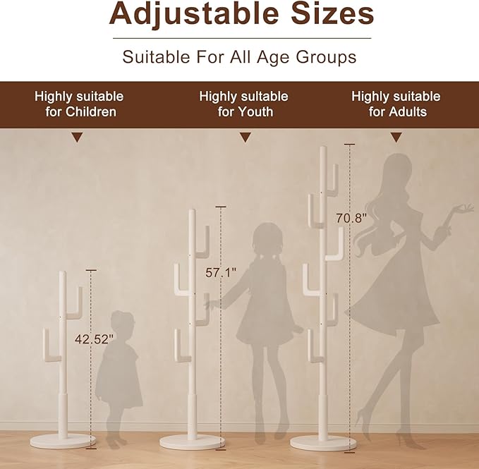 Muwuele Solid Wood Cactus Coat Rack, Freestanding Coat Rack - Image 3