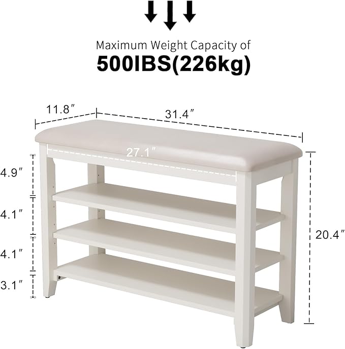 AQIMUELE Shoe Bench with Leather Cushion, 3 Tiers Shoe Storage Bench Height - Image 2