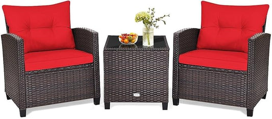 HAPPYGRILL 3 Pieces Patio Conversation Set, Outdoor Furniture Set PE Rattan by HAPPYGRILL