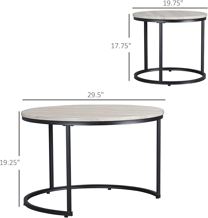 HOMCOM Round Nesting Tables Set of 2, Stacking Coffee Table Set - Image 3