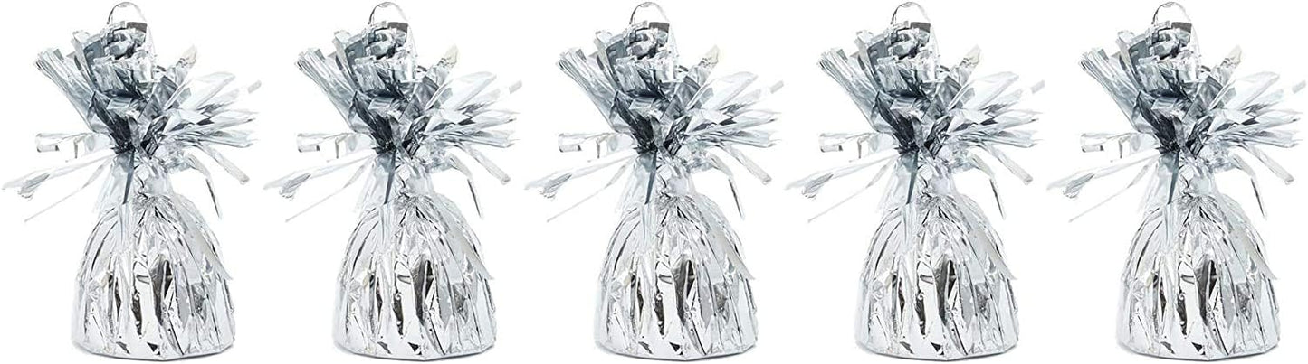BLUE PANDA Balloon Weights - 4.5 x 2.35 in, Silver, 15 Pack - Table Balloon Stand Weight & Holder with Tinsel Tassel Fringe & Hook