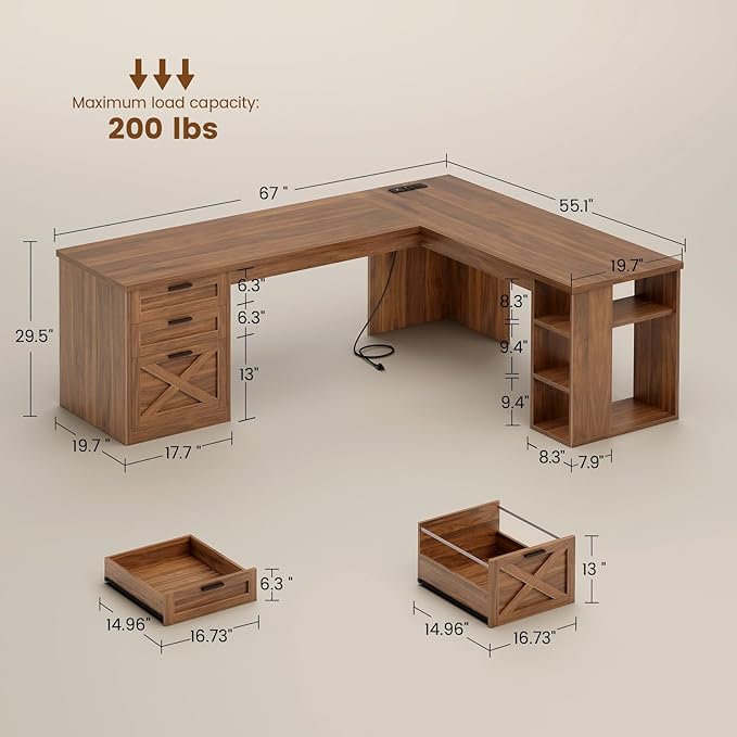 SEDETA 67" Farmhouse L Shaped Desk - Image 2