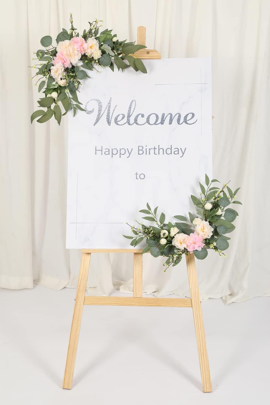 H&W 2pcs Artificial Wedding Arch Flowers for Wedding Sign, Floral Swag Dusty Decor for Reception Ceremony Backdrop Sweetheart Table (Grass Heart-Peony)
