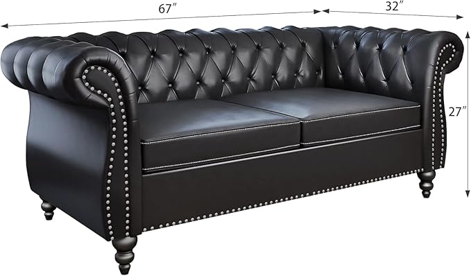 Mid-Century 2 Seater Sofa, Faux Leather Loveseat - Image 2