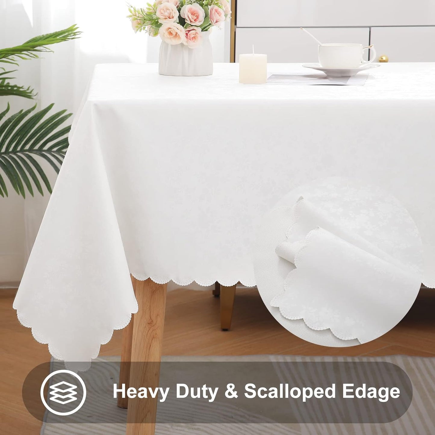 Smiry Square Table Cloth, Waterproof Heavy Duty Vinyl Tablecloths, Wipeable Washable Table Cover for Kitchen and Dining Room (White, 54" X 54")