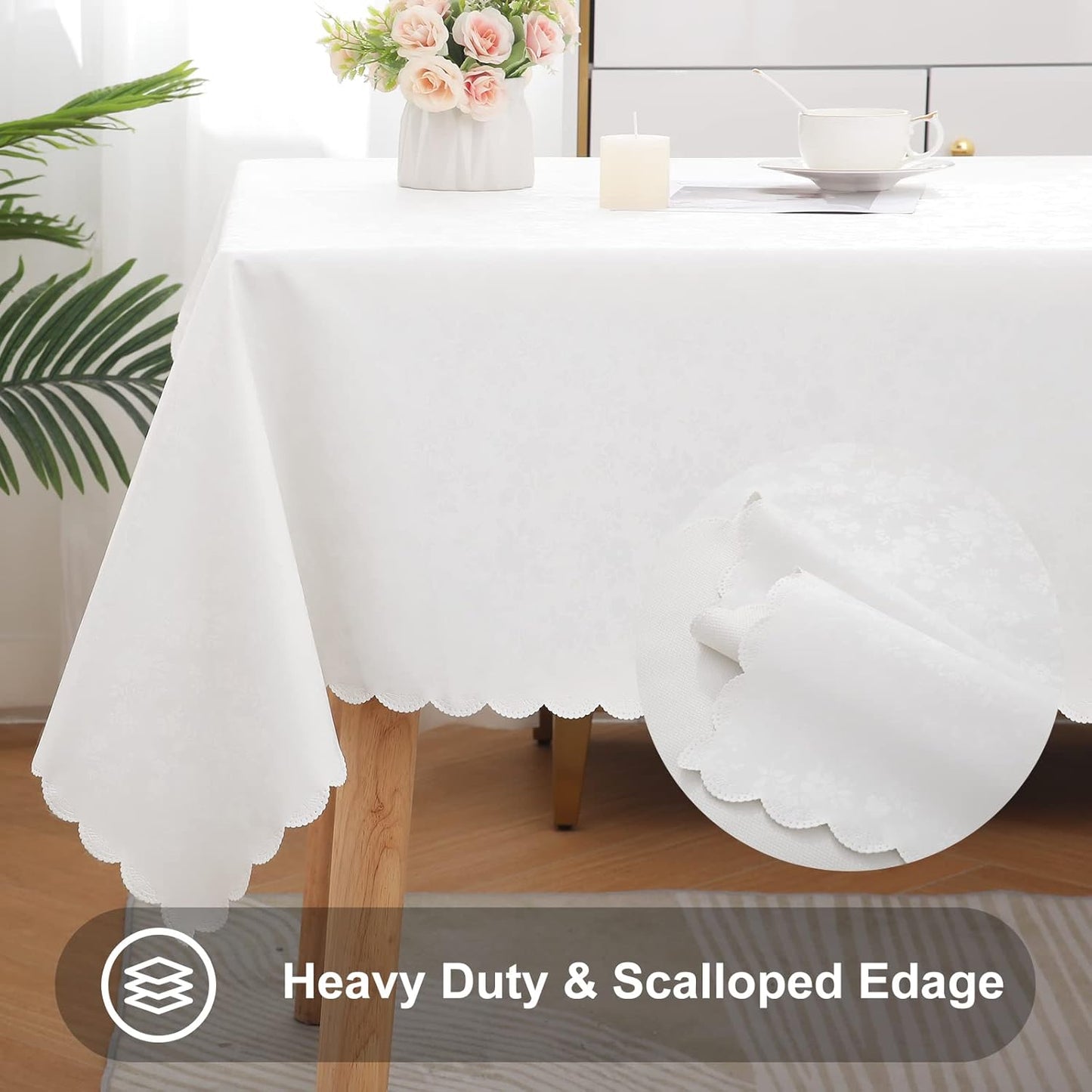 Smiry Rectangle Table Cloth, Waterproof Heavy Duty Vinyl Tablecloths, Wipeable Washable Table Cover for Kitchen and Dining Room (White, 54" X 78")