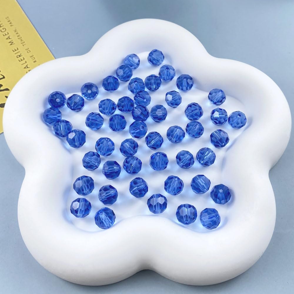 100 PCS 8mm Crystal Glass Beads Round Multiple Faceted Loose Spacer Glass Beads for DIY Handcrafte Bracelet Necklace Earring Jewelry Making(Light Sapphire)