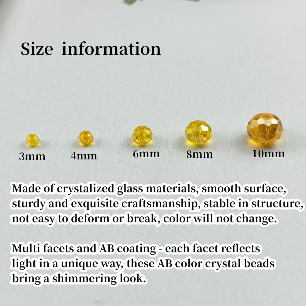 50pcs 10mm Crystal Glass Beads for Crafts Faceted Rondelle Glass Beads for Jewelry Making Crystal Spacer Beads for Necklaces Bracelets Earrings DIY Craft(Gold Yellow AB)