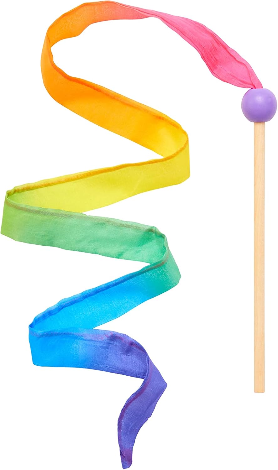 Sarah's Silks Mini Rainbow Streamer - Long Ribbon Wand for Kids, Pretend Play, Dance, Baton Stick Twirling, and Gymnastics Party Favors | 100% Silk and Wood Montessori and Waldorf Toys (1)