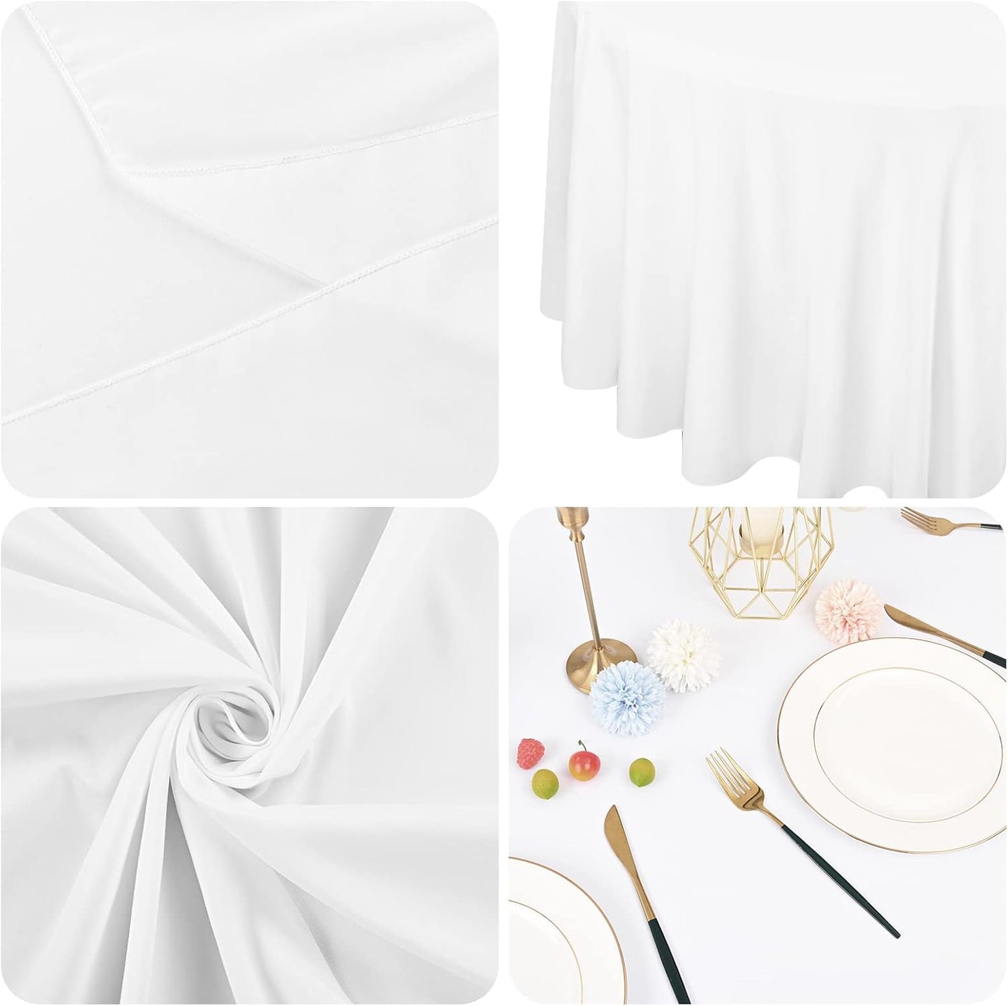 fani 12 Pack 90 Inch Round Tablecloth, White Polyester Tablecloth for Round Table,Washable Fabric Table Cover for Wedding Party Dining Buffet Banquet Restaurant and Camping