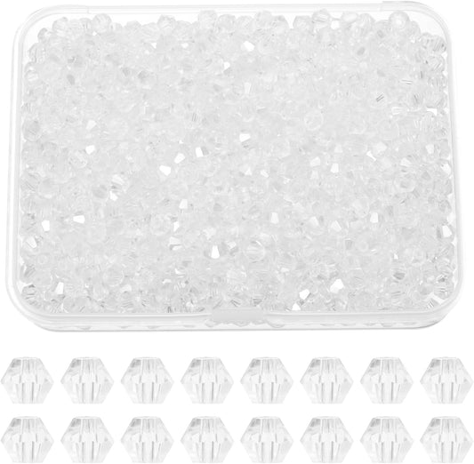 PATIKIL 1000pcs 4mm Bicone Glass Crystal Beads, Faceted Glass Spacer Beads with Box for Jewelry Making Bracelet Necklace Earrings DIY Suncatcher Craft, Pure White