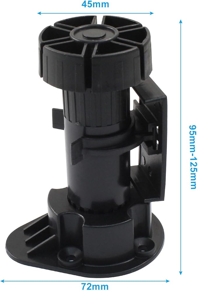 Jiozermi 4 Pack Black Plastic Cabinet Legs, Adjustable Furniture Feet - Image 2
