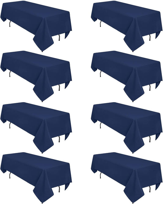 8 Pack Navy Blue Tablecloth 60 x 126 Inch Rectangular Tablecloths for 8 Foot Rectangle Tables, Wrinkle Resistant Blue Table Cloth Washable Polyester Fabric Table Covers for Party Wedding Banquet
