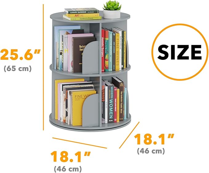 SpaceAid 2 Tier Rotating Bookshelf Tower, Spinning Bookcase Lazy Susan - Image 2