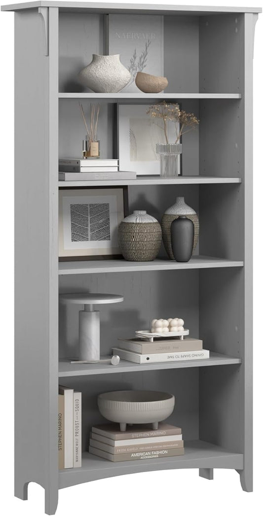 Bush Home Salinas 5 Shelf Bookcase in Cape Cod Gray, Tall Bookshelf, Large Book by BushHome