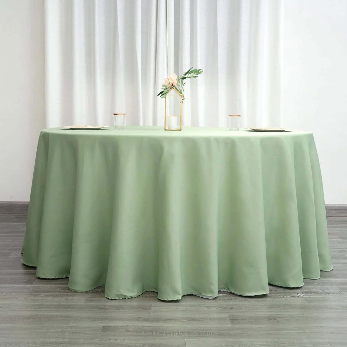 Efavormart Round Tablecloth, 132 Inch Stain & Wrinkle Resistant Washable Table Cloth, Decorative Polyester Fabric Table Cover for Banquet, Wedding, Dining- Sage Green