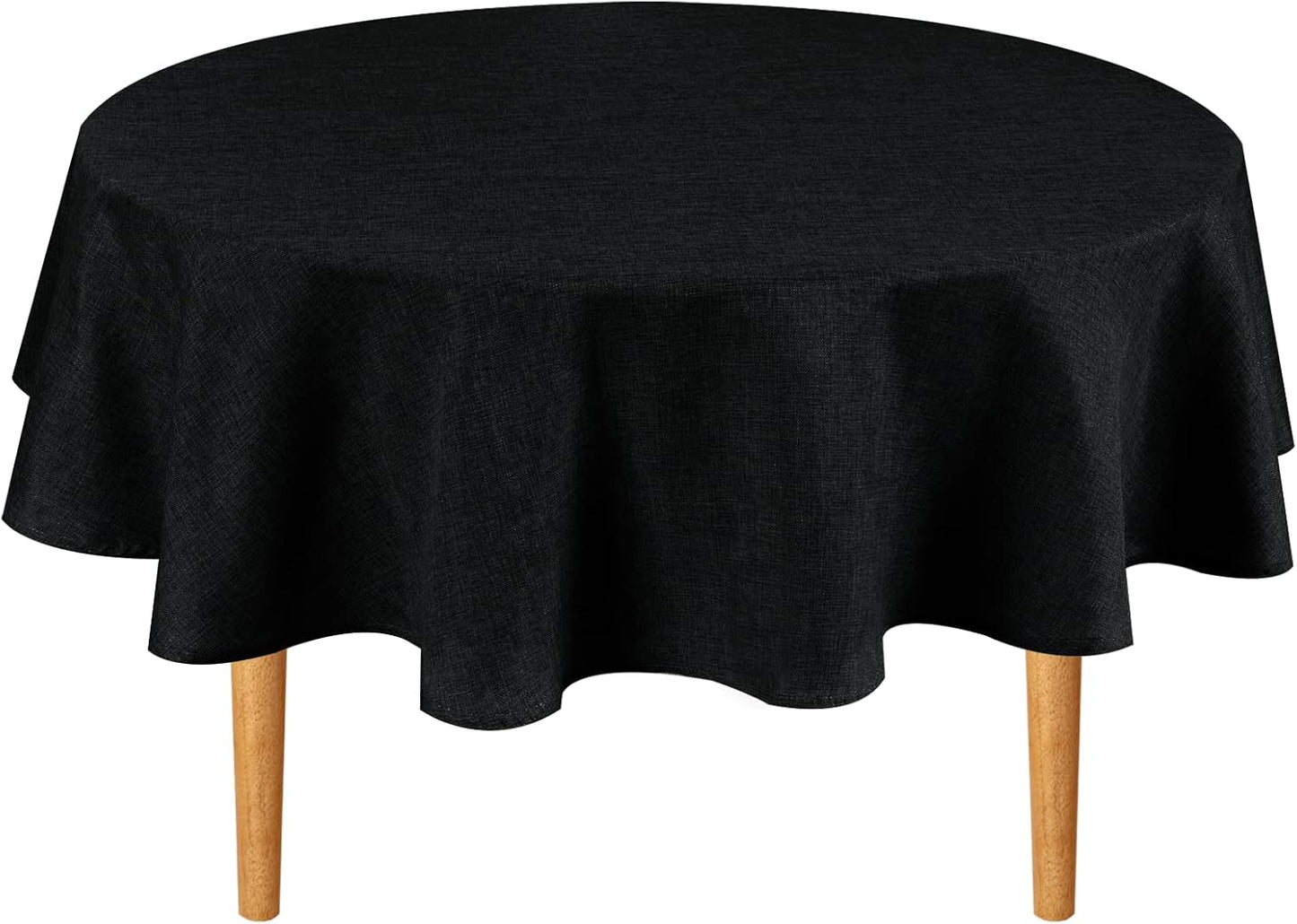 Hiasan Round Linen Tablecloth 50 Inch - Wrinkle and Stain Resistant Washable Polyester Fabric Table Cloth for Dining Room Kitchen Party, Black