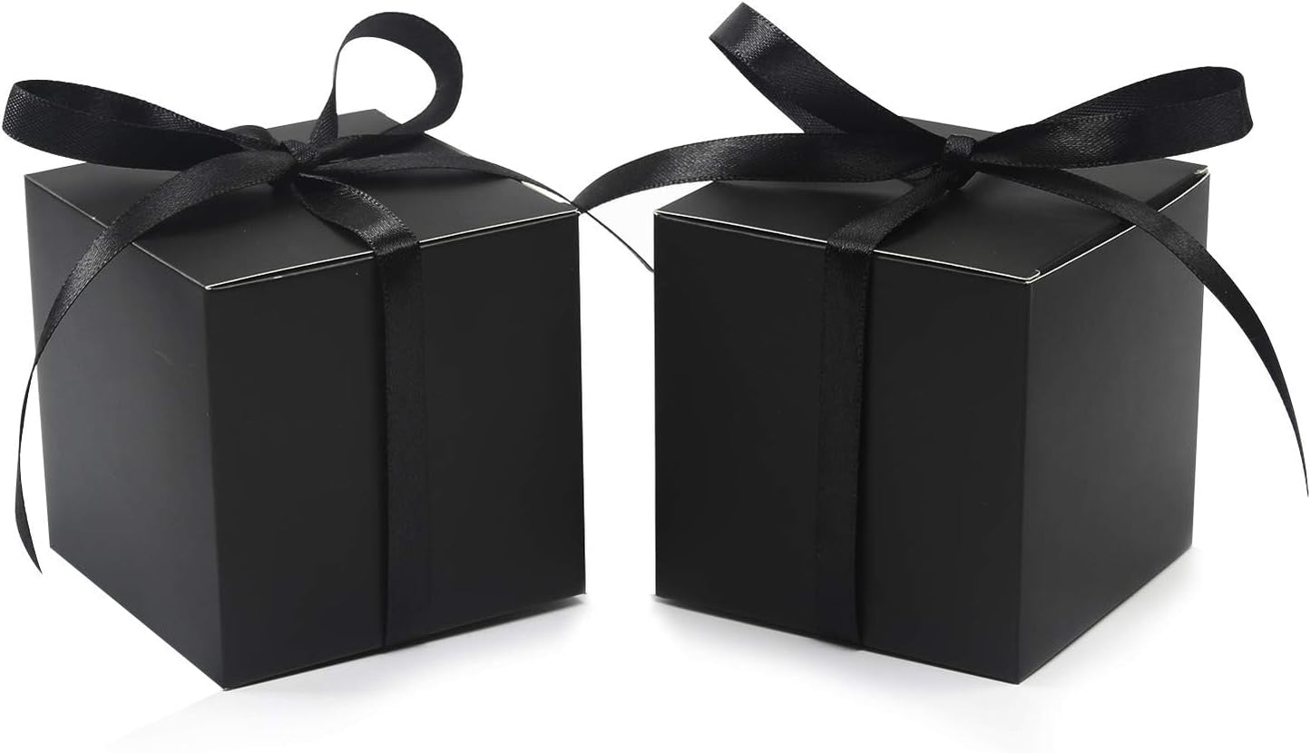 COTOPHER 100pcs Small Gift Boxes, Favor Boxes 2x2x2 inches Paper Gift Boxes with Ribbons Candy Box for Wedding Favors Baby Shower Bridal Shower Birthday Party (Black)