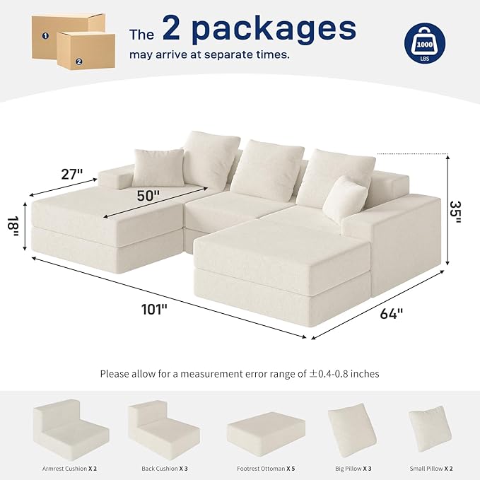 Living&Giving 101" U-Shaped Cloud Sectional Couch - Image 2