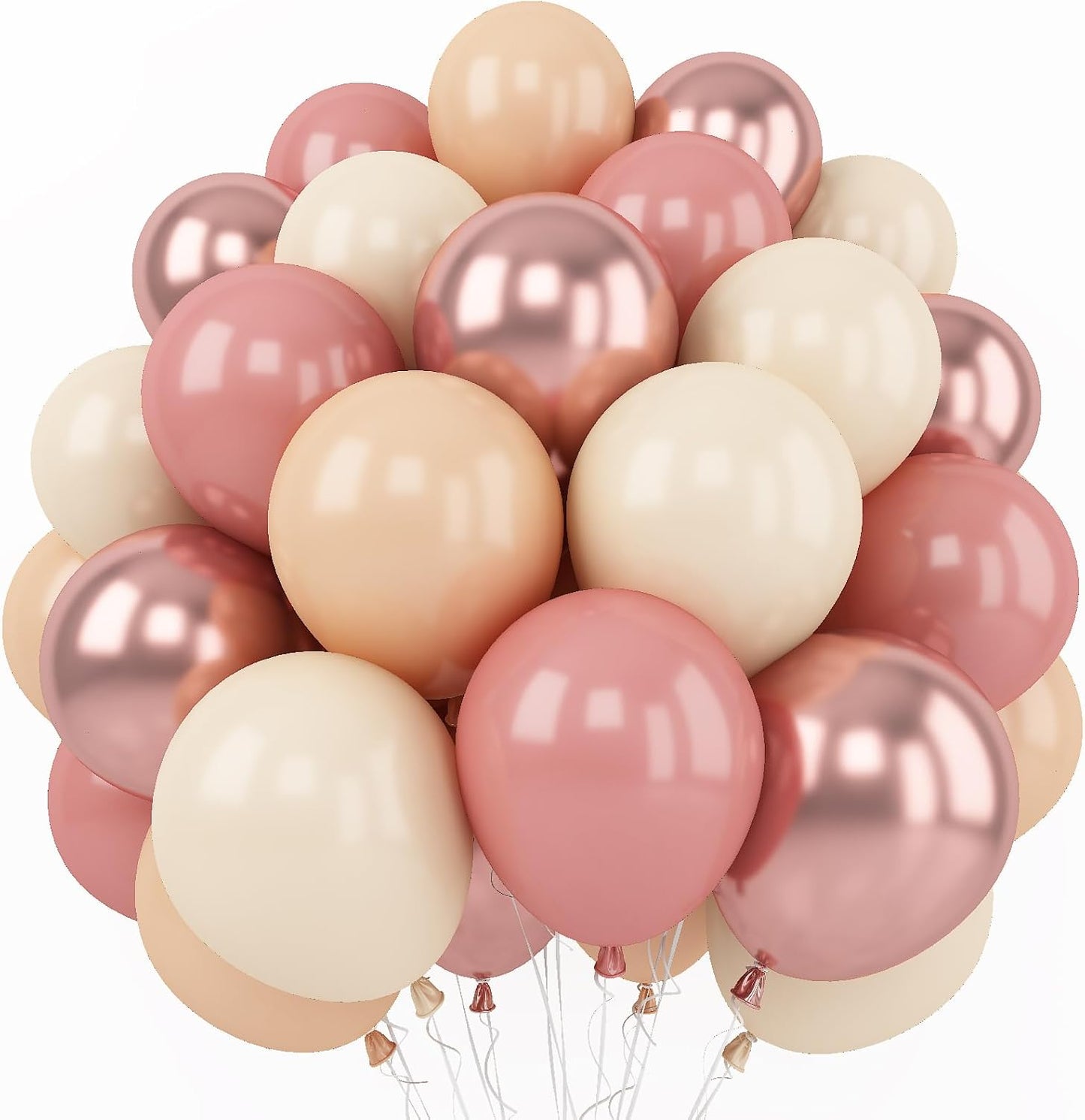 Togvu Retro Blush Pink Balloons, 60 Packs 12 Inch Dusty Pink Metallic Chrome Rose Gold White Sand Nude Balloons for Bridal Baby Shower Girls Boho Birthday Wedding Decorations Supplies Pink D-001