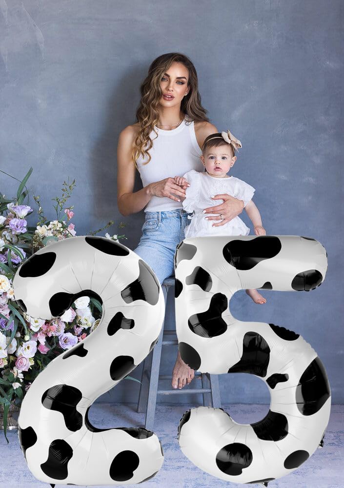 Cow Print Number Balloon Birthday Decorations, 40 inch Number balloon 0-9(Zero-Nine), Cow Balloon for Farm Birthday Party Supplies, Cow Themed birthday party Decorations (Number 2)