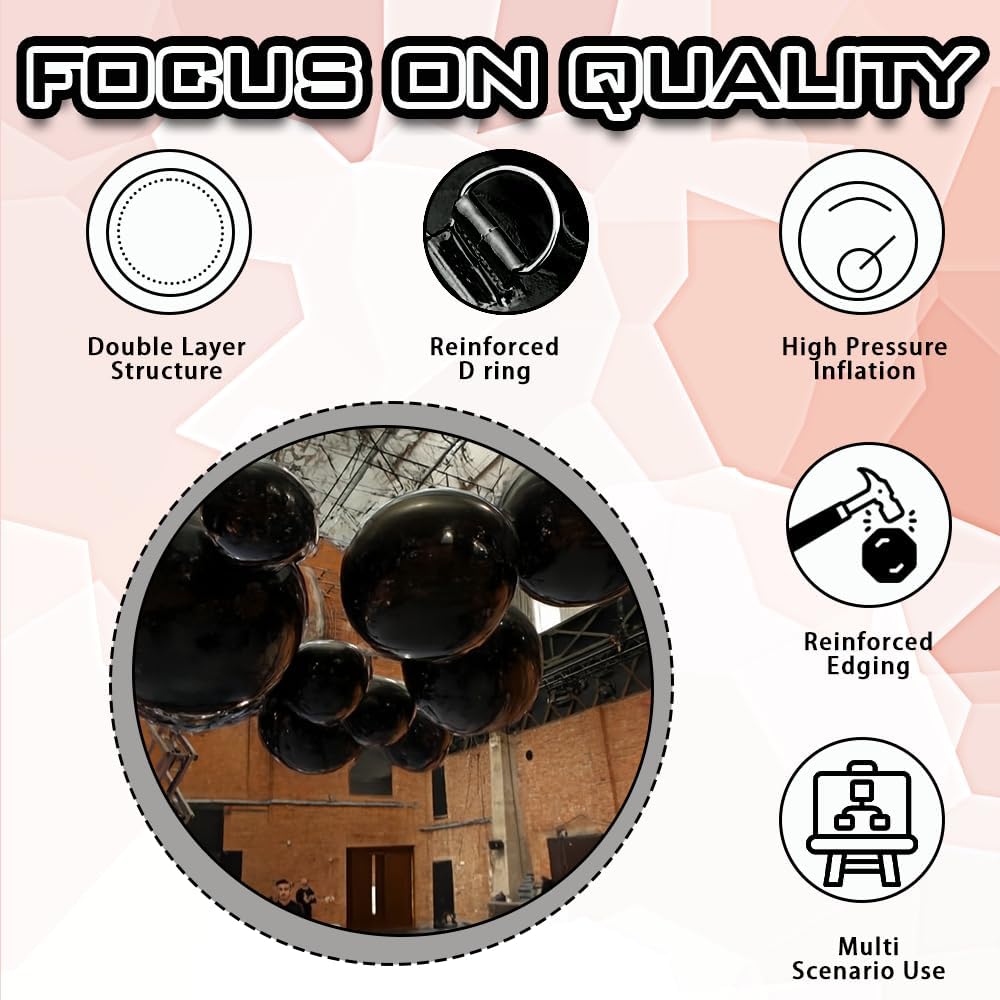 Inflatable Mirror Ball Set - Airtight PVC Spheres for Parties, Weddings, and Events. Perfect for Decoration, Hanging, and Displays. Includes Electric Pump (Black, 24in-2pk_32in_39in_47in_71")