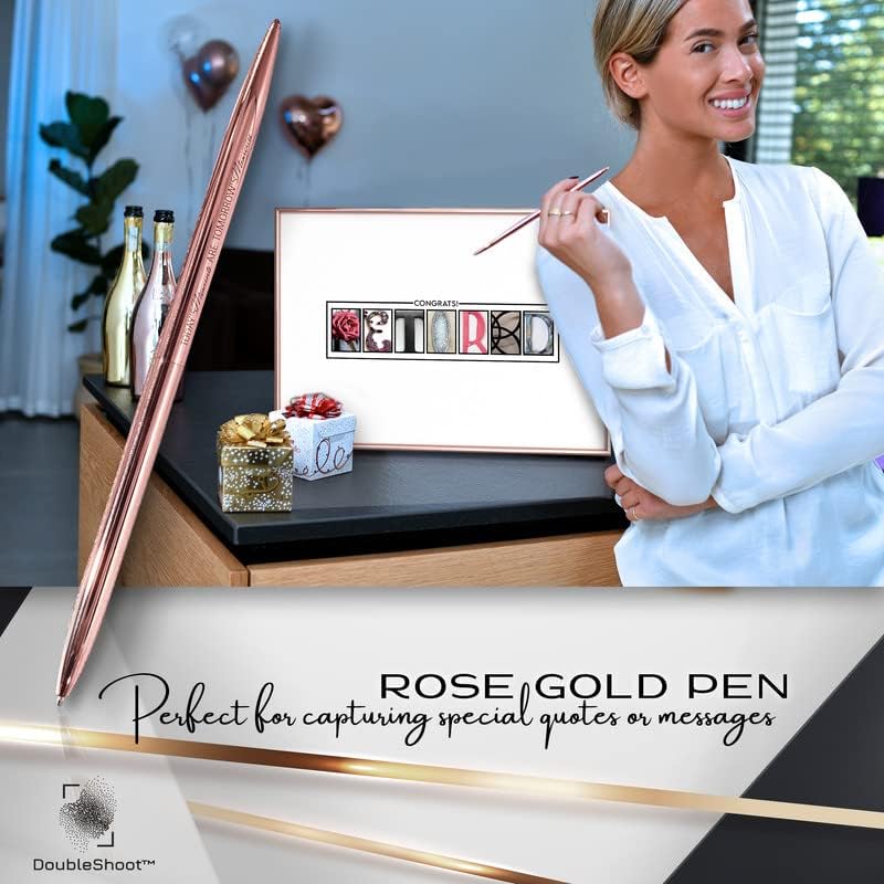 Framed Rose Gold Retirement Decorations Guest Book 12"x16" for Women - Happy Retirement Party Decorations - including Rose Gold Pen & Acrylic Glass - Unique Retired Gift