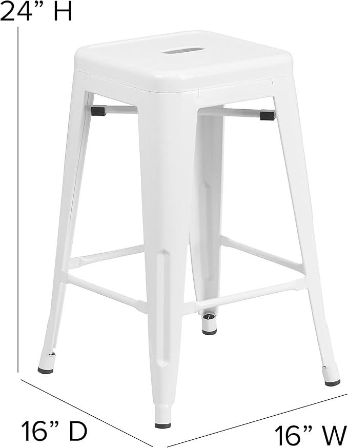 Flash Furniture Lily 4 Pack Commercial Grade 24" High Backless White Metal - Image 3