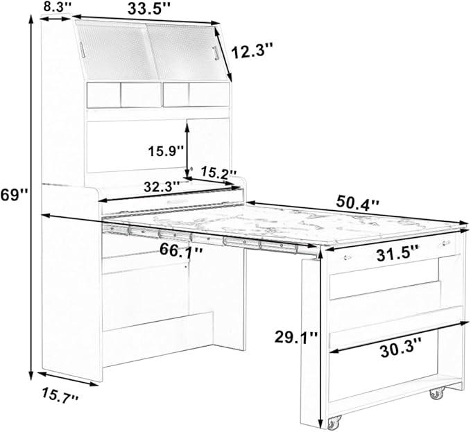 Spaco 2-in-1 Folding Dining Table and Buffet Cabinet Set, Compact Pull-Out - Image 6