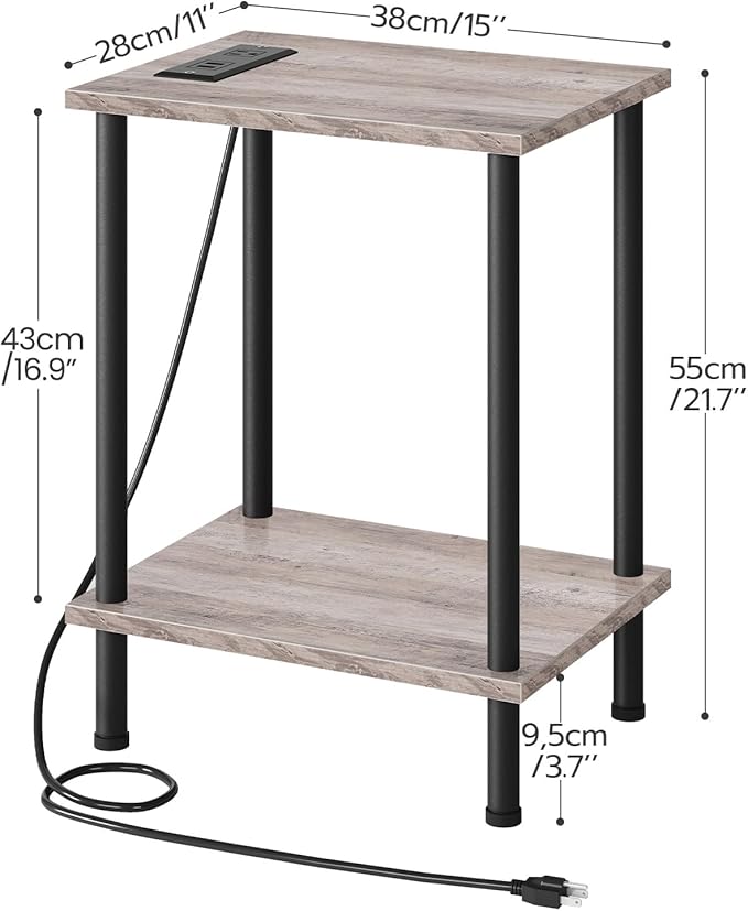 HOOBRO Side Table with Charging Station, End Table with USB Ports and Outlet - Image 3