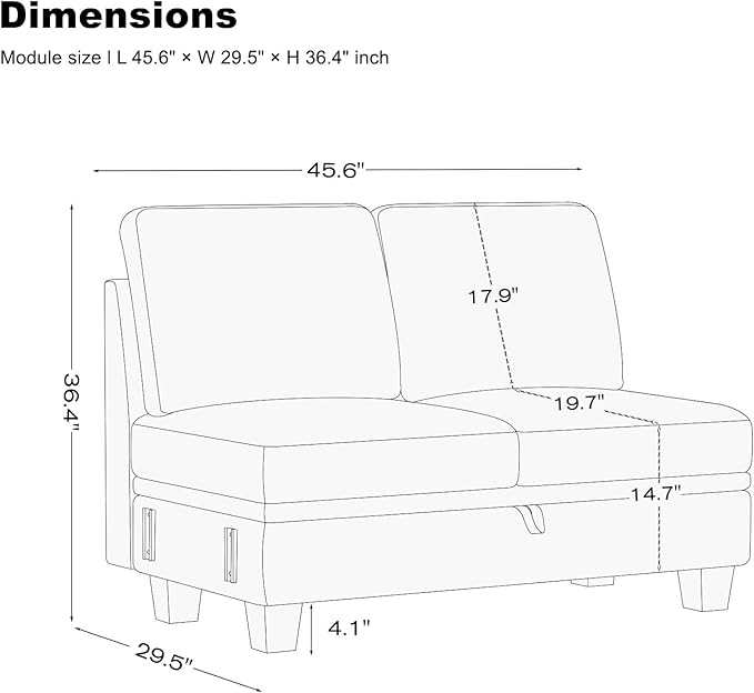 Belffin 45.6” Chenille Loveseat Module - Image 2