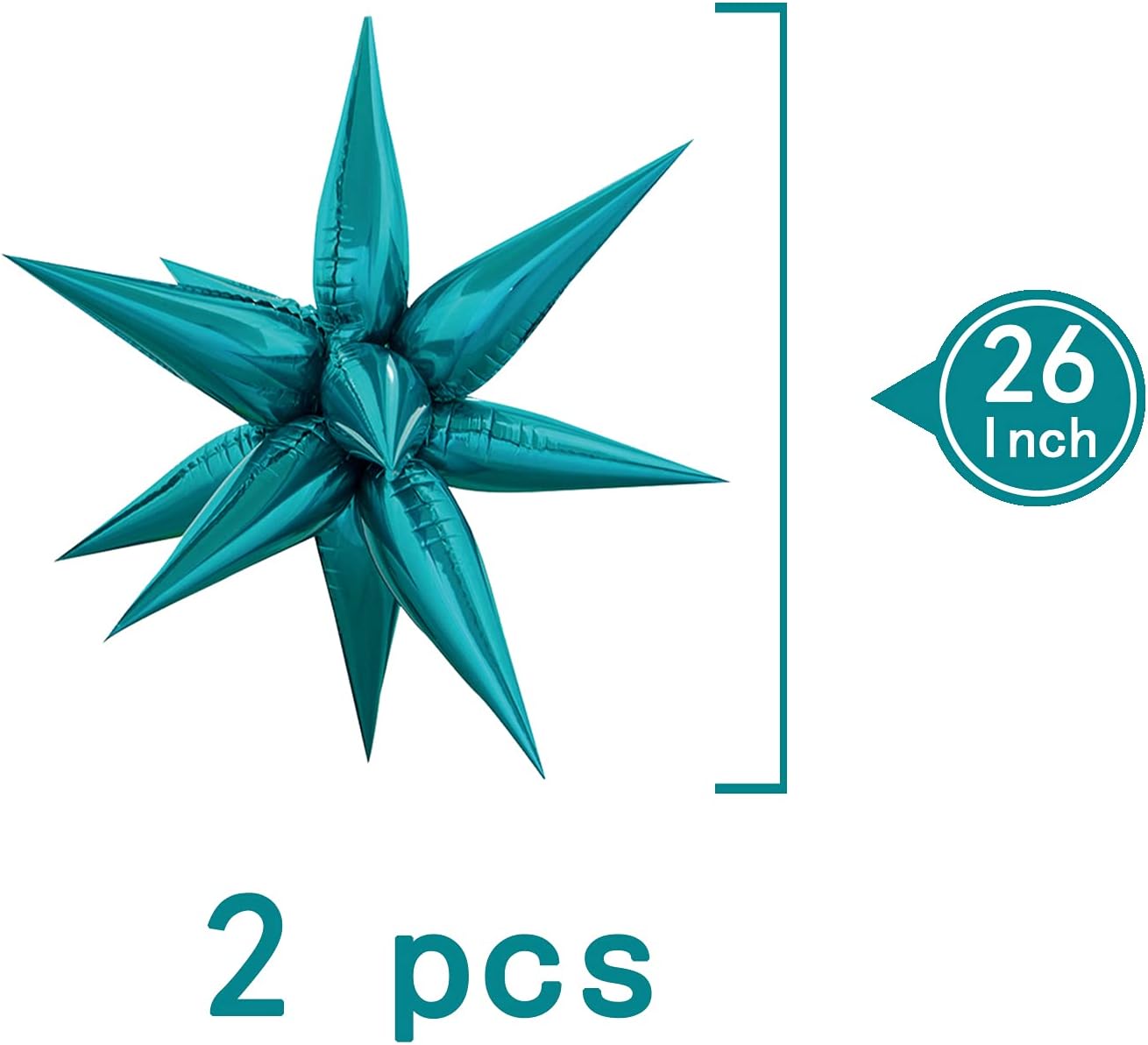 Tellpet Star Balloons Starburst Spike Shaped Balloon, 2pcs Large, Teal