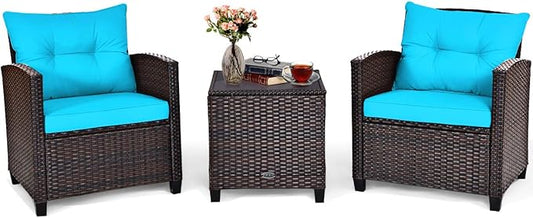 Tangkula 3 Pieces Patio Furniture Set, PE Rattan Wicker 3 Pcs Outdoor Sofa Set by TANGKULA