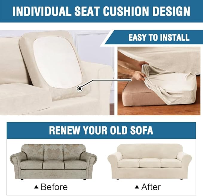 H.VERSAILTEX Modern Velvet Plush 4 Piece High Stretch Sofa Slipcover Furniture - Image 6