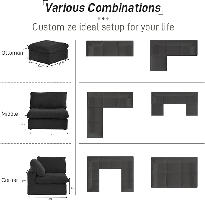 Cloud Modular Sectional Sofa Couch, 120.45" V Shaped Convertible Couches - Image 5