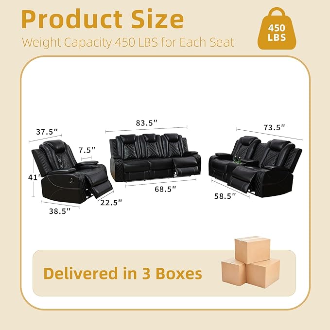 2 Piece Power Recliner Sofa Set -2 Loveseats, Electric Reclining Living Room - Image 2