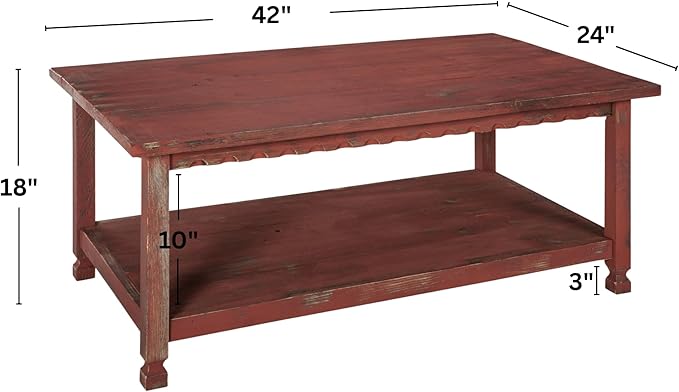 Rustic Rectangluar Coffee Table w/ 1 Shelf, Distressed Finish, Farmhouse Style - Image 3