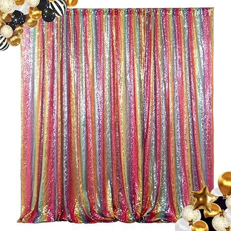 ShinyBeauty Rainbow Sequin Curtain Backdrop 5FTX10FT Sequin Wedding Backdrops for Photography Rainbow Shimmer Curtains Payette Sequin Backdrop Background