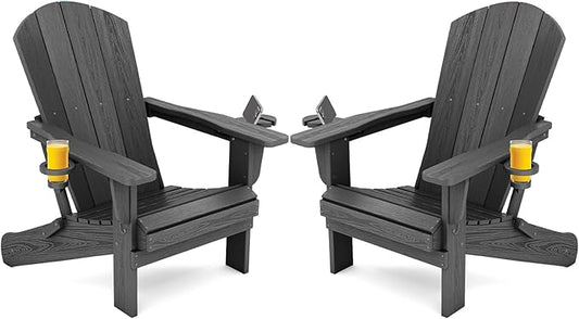 SERWALL Foldable Adirondack Chair Set of 2, HDPE Adirondack Chair by SERWALL