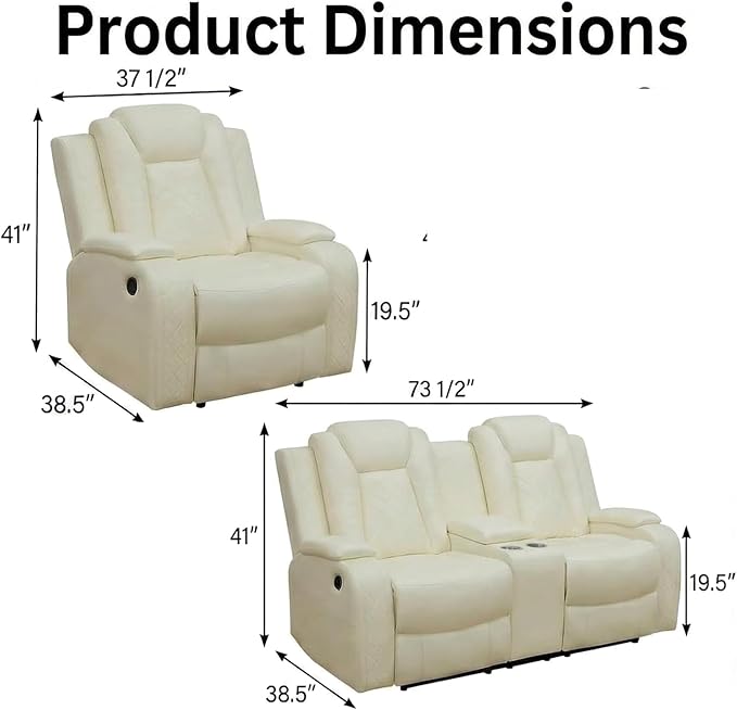 Power Recliner Sofa Set with LED Lights, Includes a Manual Recliner 1 Seat and - Image 2