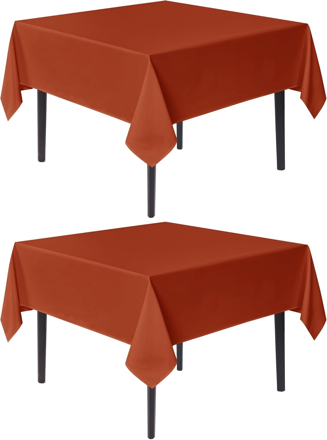 sancua Thanksgiving Square Tablecloths 60x60 Inch Rust, 2 Pack Fabric Fall Table Cloth for Square or Round Tables, Burnt Orange Washable Polyester Table Cover for Dinner, Holiday Party, Display Tables