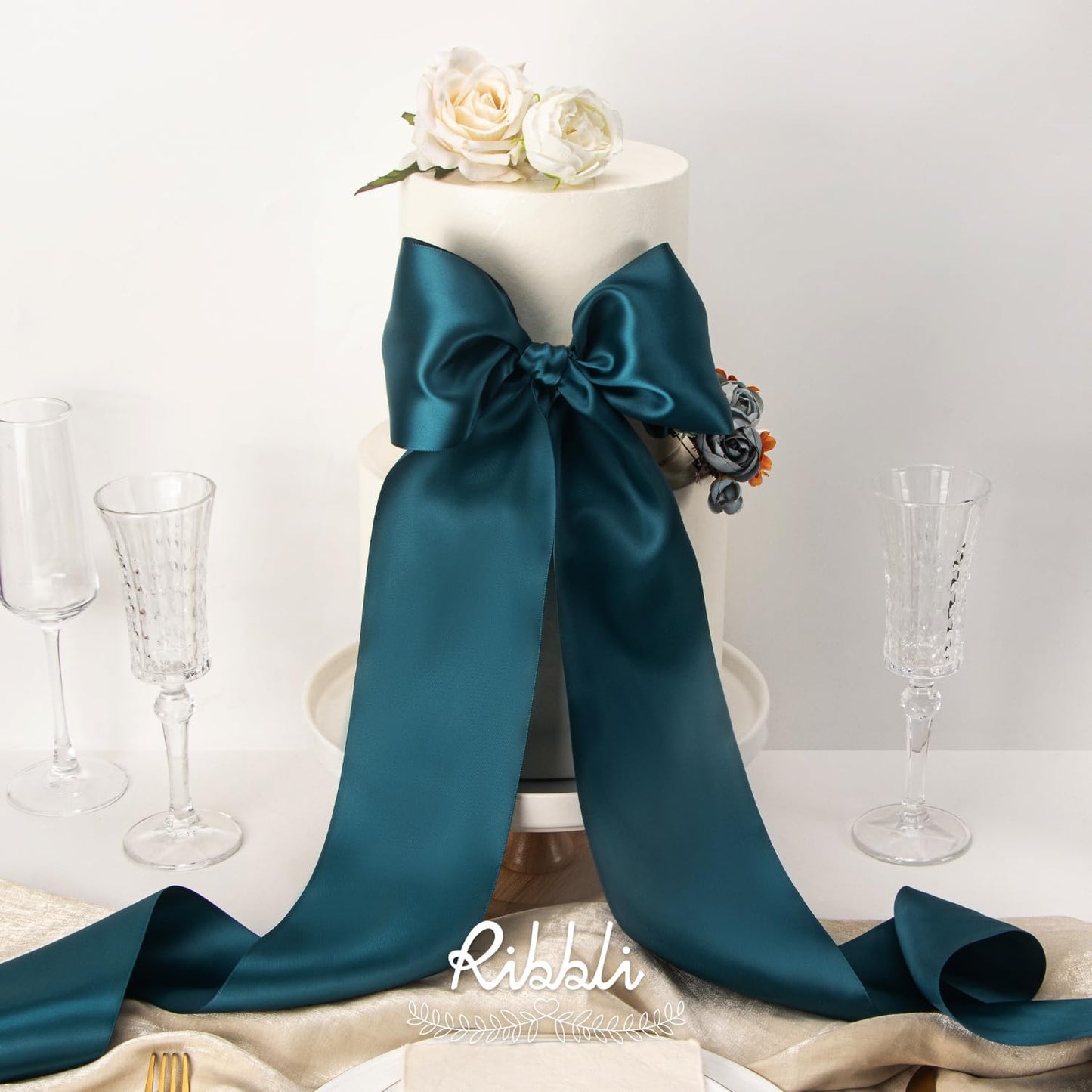 Ribbli Teal Satin Ribbon 4 Inch Wide Teal Ribbon for Wedding Chair Sash Grand Opening Ceremony Big Bows Gift Wrapping Floral Crafts Cake Decor-Double Faced Satin Continuous 10 Yards