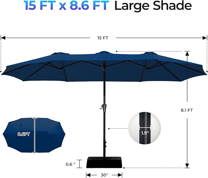 SUPERJARE 15FT Outdoor Patio Umbrella - Image 8