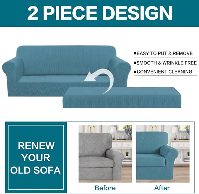 Turquoize Stretch Sofa Slipcover 2 Pieces Sofa Cover Couch Cover - Image 4